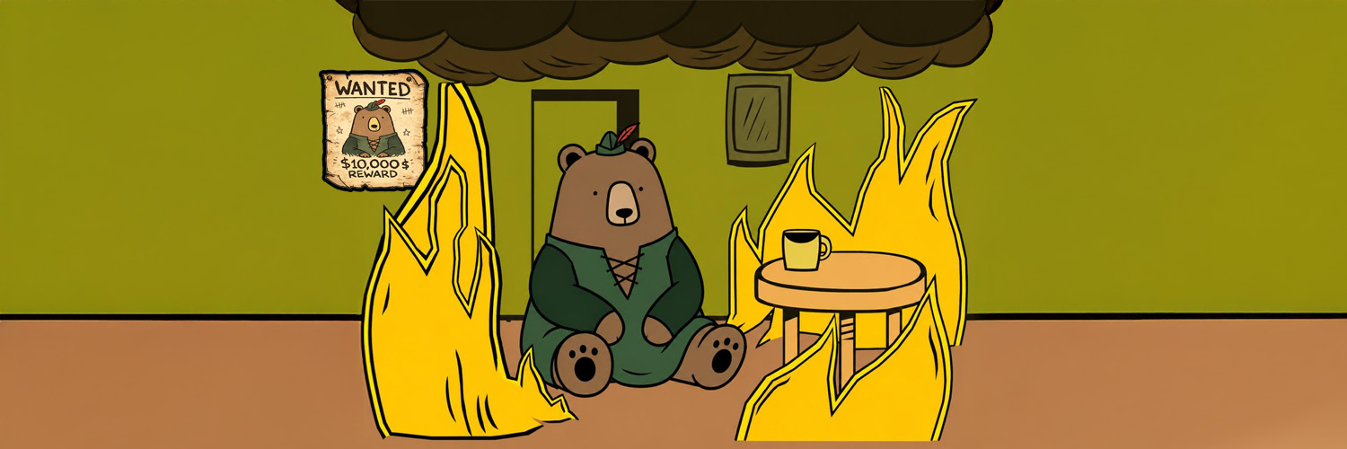LIL BEAR community banner with a wanted poster and fire